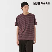 【MUJI 無印良品】男天竺圓領短袖T恤 S 紫紅紋樣