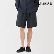 【MUJI 無印良品】男亞麻水洗短褲 S 深藍