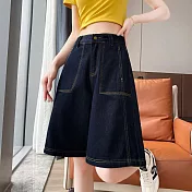 【MsMore】 丹寧五分牛仔短褲薄款高腰小個子寬鬆中褲# 125332 M 牛仔藍色