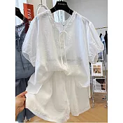 【ACheter】 韓版兩件式清純系涼感麻棉短褲套裝# 125350 M 白色