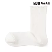 【MUJI 無印良品】女足口柔軟莫代爾混捲邊直角襪23-25cm 柔白