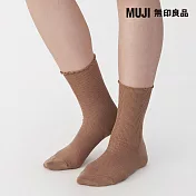 【MUJI 無印良品】女足口柔軟莫代爾混捲邊直角襪23-25cm 深摩卡棕