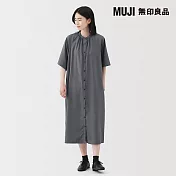 【MUJI 無印良品】女柔滑萊賽爾混五分袖洋裝 S 灰白