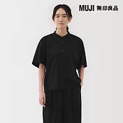 【MUJI 無印良品】女柔滑萊賽爾混五分袖套衫 S 黑色