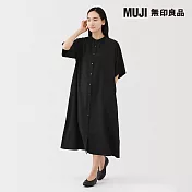 【MUJI 無印良品】女柔滑萊賽爾混五分袖洋裝 S 黑色