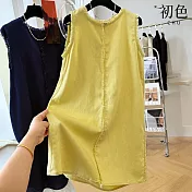 【初色】氣質流蘇毛邊輕薄純色圓領無袖中長連衣裙連身洋裝-共2色-13673(M-2XL可選) M 黃色