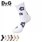 【D&G BEAUTY】花朵女襪(D596/D597/D598襪子/穿搭襪/中筒襪) 素色白22-25CM