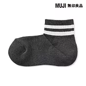 【MUJI 無印良品】女足口柔軟舒適足底圈絨直角短襪23-25cm 墨灰橫紋