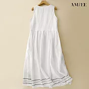 【AMIEE】棉麻背心復古無袖連衣裙(KDDY-9865) L 白色