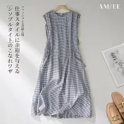 【AMIEE】黑白格設計感抽褶腰帶連衣裙(KDDY-9150) L 圖片色