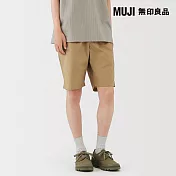 【MUJI 無印良品】男水洗平織布舒適短褲 S 淺米