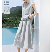 【MsMore】 亞麻洋氣輕薄絕美背心半身裙兩件式套裝# 125414 M 藍色