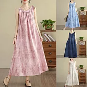 【MsMore】 棉麻休閒百搭款扎染天絲麻長背心洋裝# 125438 FREE 玫紅色