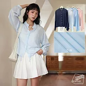 【BODYAIR嚴選】立領抓皺擺天絲亞麻鈕釦衫(T恤.透氣.鬆軟.針織.襯衫.外套.CASUAL) M 淡藍