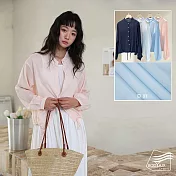 【BODYAIR嚴選】立領抓皺擺天絲亞麻鈕釦衫(T恤.透氣.鬆軟.針織.襯衫.外套.CASUAL) M 粉