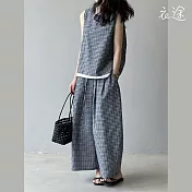 【衣途】格紋背心假兩件休閒褲兩件套(KDAY-B519) L 格子