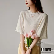 【Jilli~ko】荷葉袖拼接五分袖針織衫 J12262  FREE 白色
