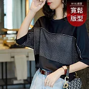 【Jilli~ko】時尚拼接寬鬆連袖針織T恤 J12272  FREE 黑色
