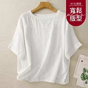 【慢。生活】棉麻文藝復古圓領短袖上衣 8072  FREE 白色