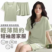 【EZlife】簡約薄款涼感短袖短褲家居服套裝 XXL 綠色