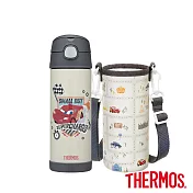 【THERMOS膳魔師】附背袋不鏽鋼真空兩用保冷瓶兒童水壺470ml(F4021CFCR-DG) Cars汽車總動員