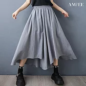 【AMIEE】寬鬆闊腿褲顯瘦不規則休閒大擺褲裙(KDPY-2238) FREE 淺灰色