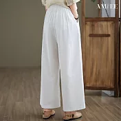 【AMIEE】棉麻顯瘦鬆緊腰休閒直筒九分褲(KDPY-8277) M 白色