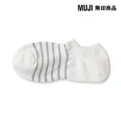 【MUJI 無印良品】男淺口直角襪25-27cm 柔白橫紋