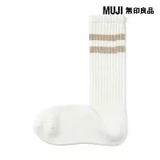 【MUJI 無印良品】女足口柔軟垂墜皺褶感螺紋直角襪23-25cm 柔白橫紋