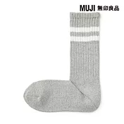 【MUJI 無印良品】女足口柔軟垂墜皺褶感螺紋直角襪23-25cm 灰橫紋