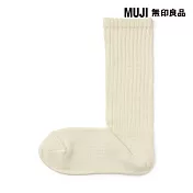 【MUJI 無印良品】女足口柔軟垂墜皺褶感螺紋直角襪23-25cm 象牙白