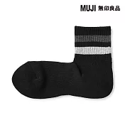 【MUJI 無印良品】男圈絨直角短襪25-27cm 黑橫紋