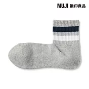 【MUJI 無印良品】男圈絨直角短襪25-27cm 灰橫紋