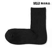【MUJI 無印良品】男螺紋厚織直角短襪25-27cm 黑色