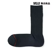 【MUJI 無印良品】男棉保暖螺紋直角襪25-27cm 暗藍