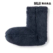 【MUJI 無印良品】男再生聚酯纖維絨毛刷毛室內直角襪25-27cm 暗藍