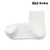 【MUJI 無印良品】女足口柔軟寬螺紋直角短襪23-25cm 柔白