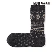 【MUJI 無印良品】女足口柔軟羊毛混雪花紋直角襪23-25cm 墨灰紋樣