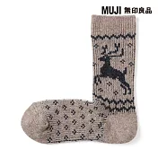 【MUJI 無印良品】女足口柔軟羊毛混鹿紋直角襪23-25cm 摩卡棕