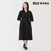 【MUJI 無印良品】女速乾平織布七分袖洋裝 S 黑色