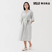 【MUJI 無印良品】女速乾平織布七分袖洋裝 S 灰直紋
