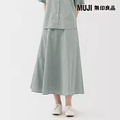 【MUJI 無印良品】女涼感寬襬裙 S 深綠直紋