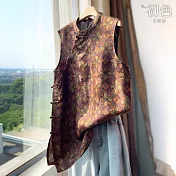 【初色】新中式復古立領無袖斜門襟盤扣馬甲背心上衣女上衣-棕色-13271(M-2XL可選) M 棕色