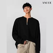 【AMIEE】韓系肌理感半拉鍊休閒上衣(男裝/KDTY-1402) M 黑色