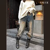 【AMIEE】美式水洗舊化風牛仔闊腿褲(男裝/KDPY-1727) M 藍色