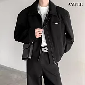 【AMIEE】韓版痞帥飛行員翻領夾克(男裝/KDCY-6618) XL 黑色