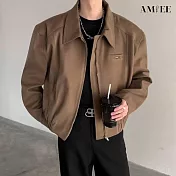 【AMIEE】韓版痞帥飛行員翻領夾克(男裝/KDCY-6618) M 棕色