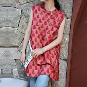 【初色】復古風葫蘆印花無袖斜襟盤扣直筒中長款改良式旗袍背心女背心-紅色-13262(M-2XL可選) M 紅色