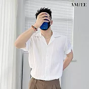 【AMIEE】雅痞古巴領半袖襯衫上衣(男裝/KDTY-C923) M 白色