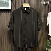 【AMIEE】寬鬆潮流休閒半袖襯衫上衣(男裝/KDTY-S611) M 黑色